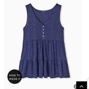 🆕 2X NAVY EYELET SHIRRED HEM BABYDOLL TANK